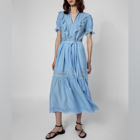 Zadig & Voltaire Dresses & Skirts - Zadig & Voltaire Women Ruffle A-line Dress Tie Front Short Sleeve Midi Dress